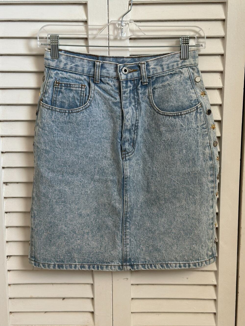 Vintage Dakota Blue Denim Skirt Studded Embellishments Western Sz 26.5